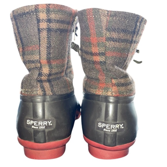 Sperry Waterproof Saltwater Duck Boots Brown Flannel Plaid Ankle Hiker - Picture 7 of 9